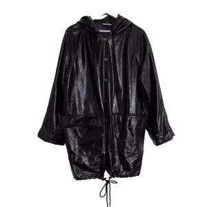 Pam & Gela black faux patent leather hooded coat slicker jacket One Size NWT